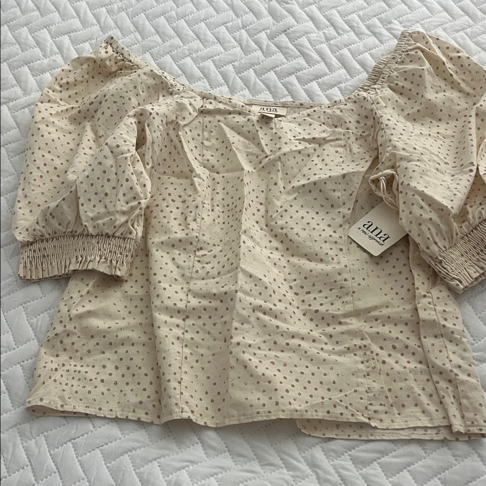 a.n.a Beige Polka Dot Blouse